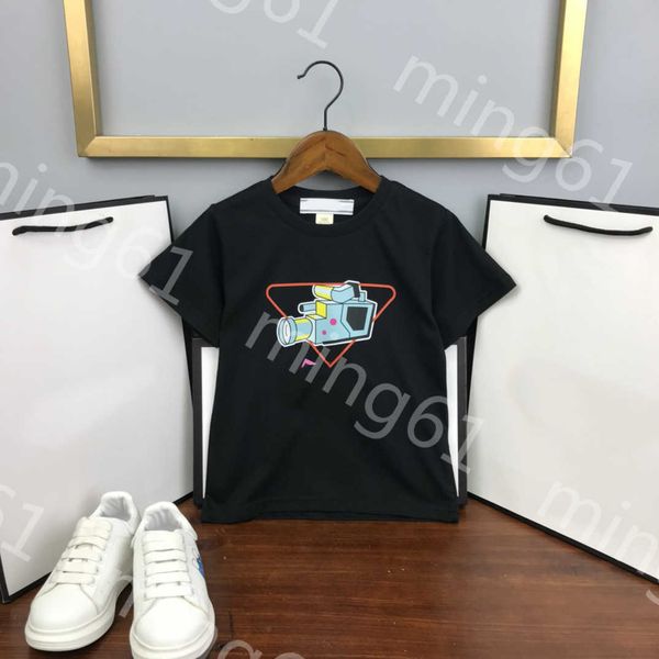 23SS Kinder-Designer-T-Shirt, Kinder-T-Shirt, weißes, kurzärmliges Kleinkind-T-Shirt, Jungen und Mädchen, Rundhalsausschnitt, reine Baumwolle, Kamera-Doodle-Logo-Druck-T-Shirt, hochwertige Kinderkleidung