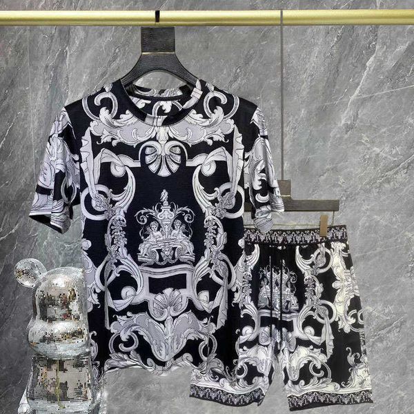 Camicie casual maschile toppint da stampa barocca toptshort haiian streetwear artistic set streetwear hip hop casual beach beach holidays short short shorte set j230503