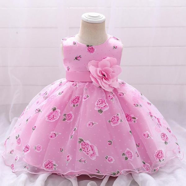 Abiti da ragazza Anno Abito da Natale Bianco Bambino per ragazze Matrimonio Compleanno Stampa Fiore Abito da battesimo per bambini Abbigliamento per bambini