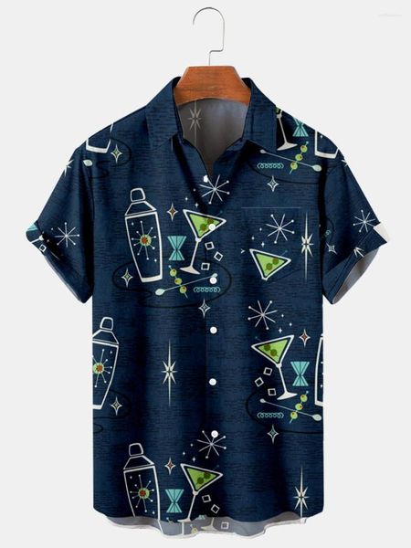 Erkekler Sıradan Gömlekler 2023 Şarap Glass Baskı Erkek Gömlek V Yağ Tek Brezili Gevşek Hızlı Kurutucu Plaj Erkekler ve Erkekler Moda T-Shirt