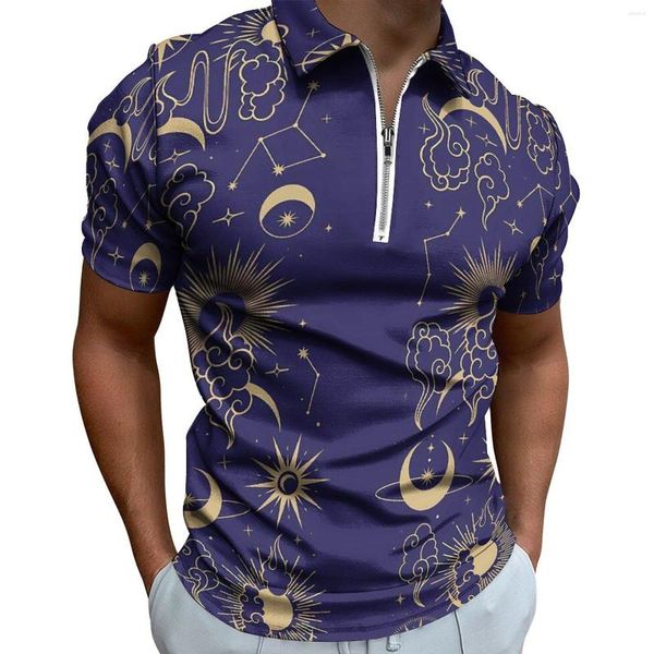 Polo da uomo Astrologia retrò Polo casual T-shirt Luna celeste Camicia da uomo a maniche corte Design quotidiano Divertente Top oversize Idea regalo