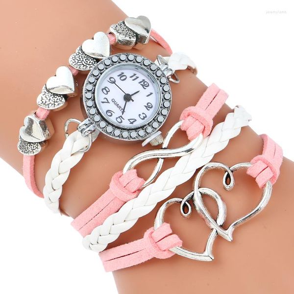 Orologi da polso Gnova Platinum Hearts Parcords Bracciale Orologio da donna Regalo Pu Leather Shammy Strass Orologio da polso Chasy Fashion Relogio A728