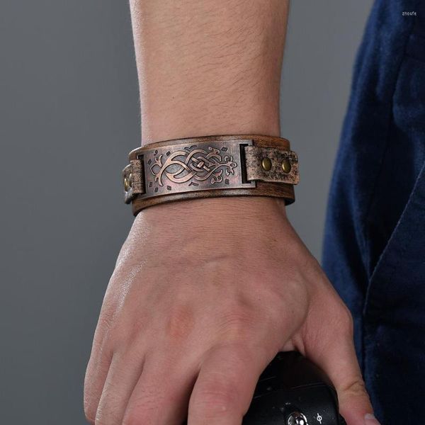 Pulseira de pulseira romana pulseira de pulseira vintage cool decoração ampla decoração presente bronzeado pulseira de couro retrô bronzeado para mulheres