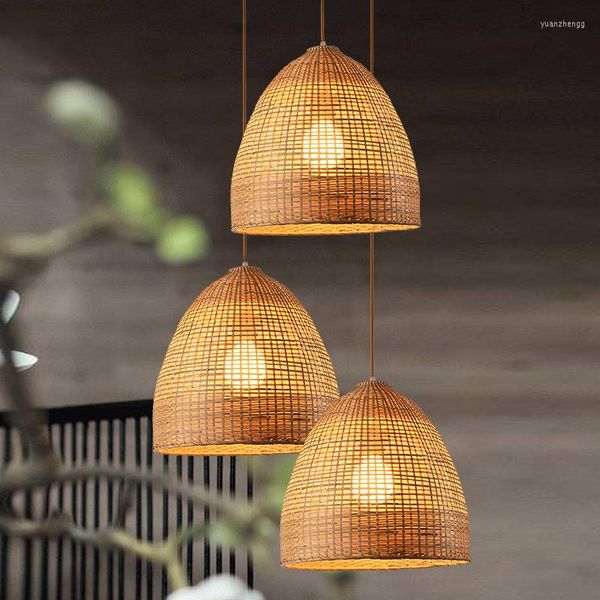 Lampadari MiFuny Lampadario Bambù Cavo Lungo Vaso Imbuto Paralume Led Stile Arte Orientale 220V Decorazione Domestica Illuminazione Antica Durevole