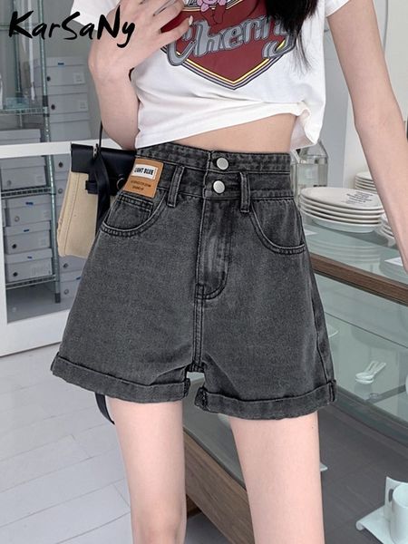 Shorts femininos Karsany Women Women High Wistion Shorts Black A Line Jeans Short Summer Ins Moda Butter Butter Shorts para Mulher 230504