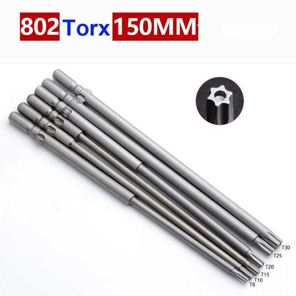 Schroevendraaier 10 Stück 802 6 mm Rundschaft Magnet-Torx-Schraubendreher-Bits Elektro-Schraubendreherkopf 150 mm Länge T8 T10 T15 T20 T25 T30 mit Loch