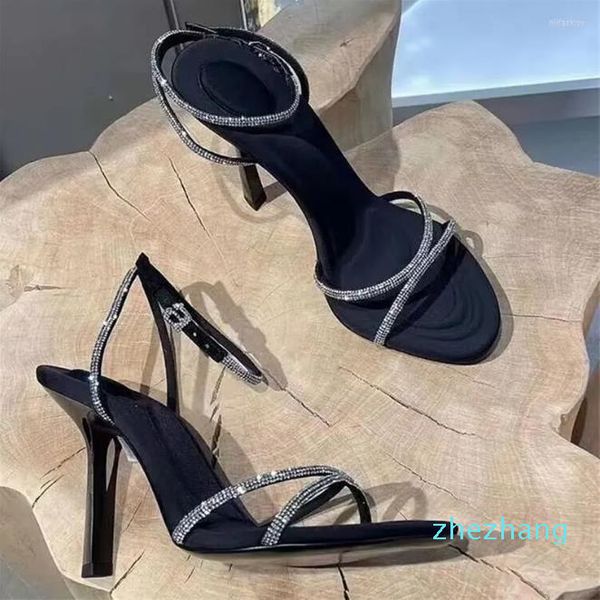 Sandalen 2023 Designer Frauen Voll Kristall Frau Pumps Sexy High Heels Schwarz Party Kleid Schuhe Damen Gladiator Sandale