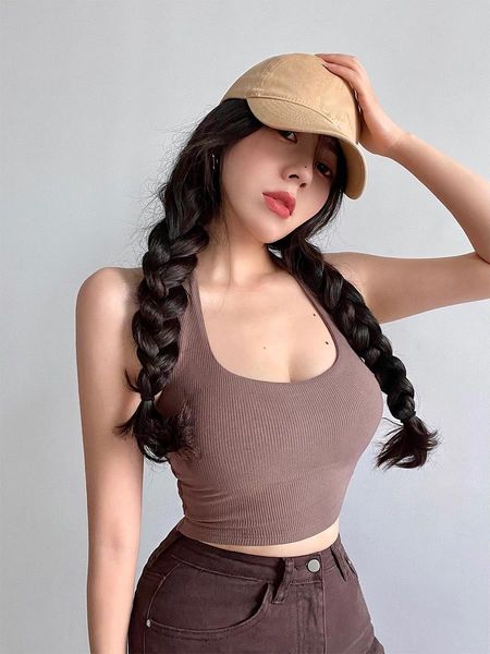 Tops WOMENGAGA Hot Girl Sexy Backless ENGE DÜNNE Einfarbig Kurze Weste Tank Tops Mode Koreanische Frauen Tops Süße V2J4