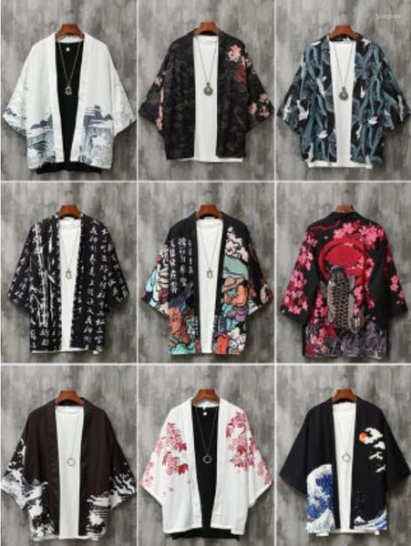 Ethnische Kleidung Kimono Hombre Männer japanische Mode bedrucktes Hemd Strickjacke Streetwear Obi Haori traditionelle asiatische Kleidung Mann offene Hemden