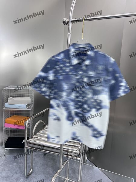 xinxinbuy Maglietta da uomo firmata 23ss Lettera Bandana jacquard tie dye Modello a pannelli sciolto manica corta in cotone donna blu S-XL