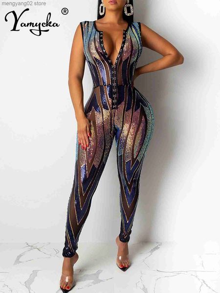 Macacões femininos macacões romances sexy lantejão preto bodycon roupas de verão macacões macacão mulher mulher elegante casual bodysuit club club espartilho jumes 2022 t230504