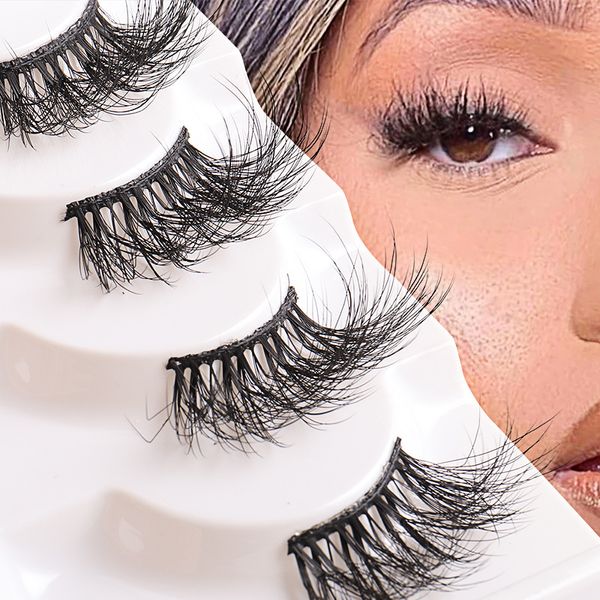 4 Paar/Set Halbe Wimpern Multipack 3D Nerzwimpern Natürliche lange Haare Falsche Wimpern 100% dramatische dicke Cilios-Wimpern lebensecht