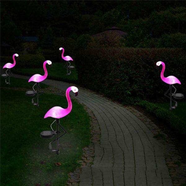 Gartendekoration Solar Power Light Schöner rosa Flamingo-Rasendekorpfahl Landschaftslampe Außenbeleuchtung 230504