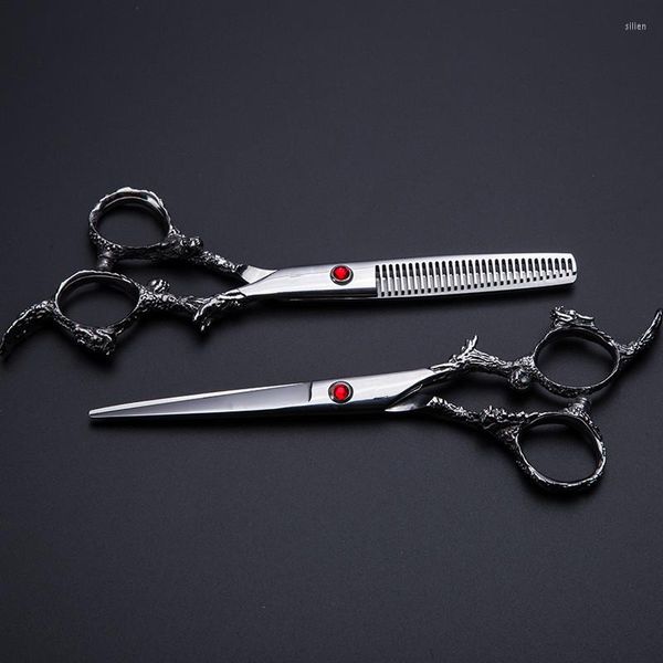 Personalize Professional 6,0 polegadas 440c Dragon Hair Scissors Bag Rainning Barber Cutting Scissor Shears Hairdressing Conjunto