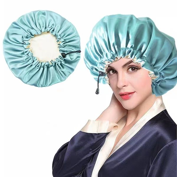 Lettera Designer Imitazione Seta Cuffia da doccia Berretto da notte monocromatico da donna Cappello per la cura dei capelli Raso Sonno Salute Bellezza Bagno elastico