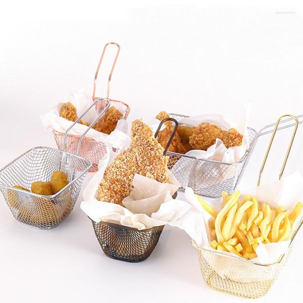 Geschirr-Sets aus Edelstahl, Mini-Pommes-Frites-Korb, gebraten, kreatives Besteck, kleines amerikanisches Dessert