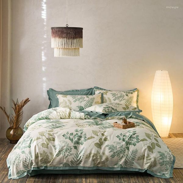 Bettwäsche-Sets Grün Moderner Reaktivdruckstil Blühendes Stroh-Set Bettbezug Bettwäsche Spannbettlaken Kissenbezüge Heimtextilien