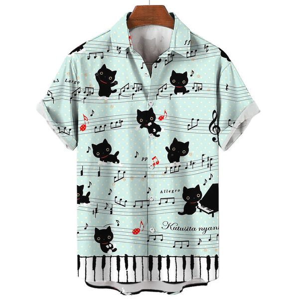Herren Freizeithemden Hawaiian 3D Mann Hemd Tier Katze Übergroße Outdoor Casual Kurzarm Männlich Anime Cartoon Herren Sommerkleidung Straße Tops 5XL AA230503