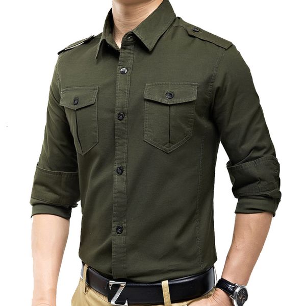 Herren Freizeithemden Military Slim Fit Herren Langarm Cargohemden Causaul Blusen Gelb Armeegrün M-5XL 230504