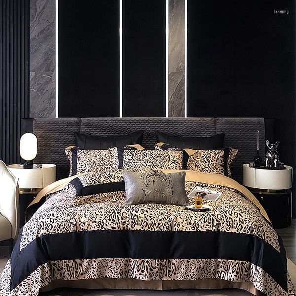 Set di biancheria da letto di lusso 1200TC cotone egiziano moda moderna stampa leopardo set copripiumino trapunta morbida lenzuolo federe