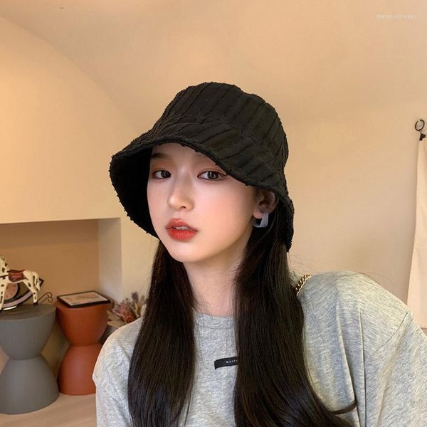Berets Korean Retro Solid All-Match Bucket Hats Fashion Women Spring Summer Thin Sun Trendy Hat Show Face Small Basin Caps