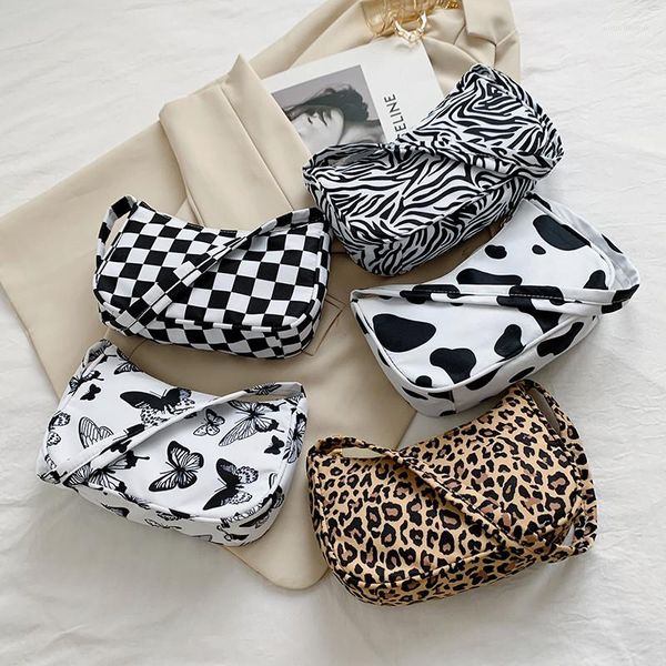 Bolsas de noite Padrão de animal Impressão de nylon Bolsa de ombro casual Handbag Butterfly Leopard Zebra Cow Mulher Ladies Underxack