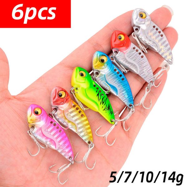 Iscas de iscas 6pcs vibração de pesca de colher 5g 10g 14g spinner de metal isca de crankbait ritcário artificial hard cigarra tackle 230504