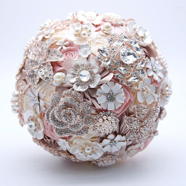 Flores decorativas de seda casamento de jóias de jóias blush rosa buquê de buquê de bridel