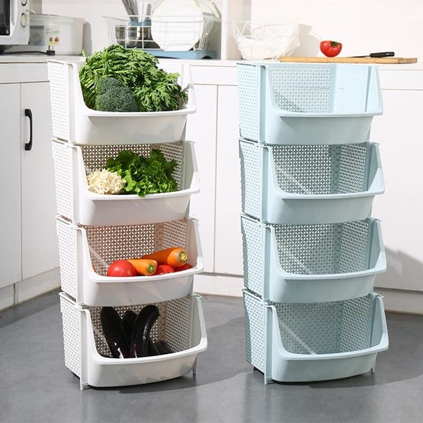 Lagerung Küche Lagerung Korb Kunststoff Multifunktionale Hohl Design Gemüse Obst Racks Stapelbar Organizer