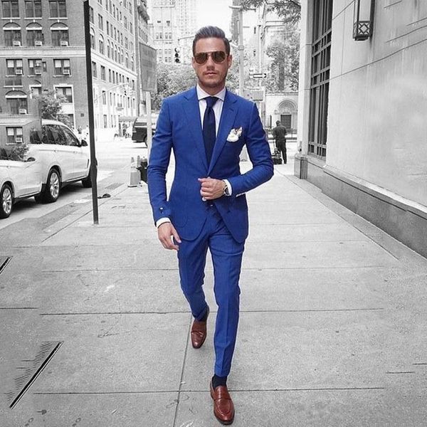 New Royal Blue Mens Abiti da sposa Slim Fit Abiti da lavoro casual Abiti da sposo Smoking Prom Costume Homme 2 pezzi Pantaloni giacca