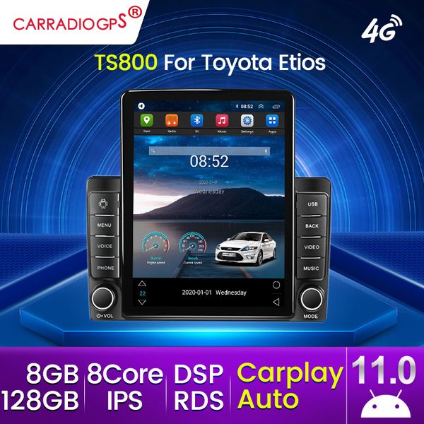 DVD de carro Navegação de rádio 9.5 polegadas Android 11 IPS RDS para Toyota Etios 4G Câmera GPS WiFi Android Auto BT DSP Câmera estéreo CarPlay