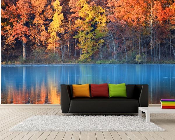 Duvar Kağıtları Renkli Sonbahar Orman Göl 3D Duvar Kağıdı Papel De Parede Oturma Odası TV Duvar Yatak Odası Kağıtları Ev Dekor Restoran Duvar Vali