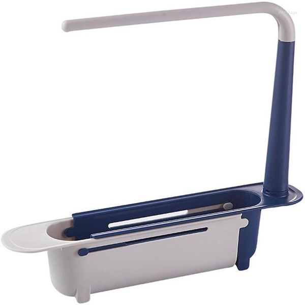 Hooks Sink Storage Rack Adjustable Organizer Caddy Shelf Drying Holder Stand Container Tray for Kitchen Blue