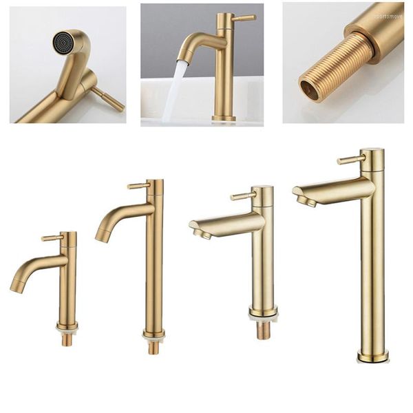 Rubinetti per lavabo da bagno 2 tipi Rubinetto per lavabo senza tubo Rubinetto per lavabo spazzolato oro Montaggio a ponte Cucina a cascata con acqua fredda singola