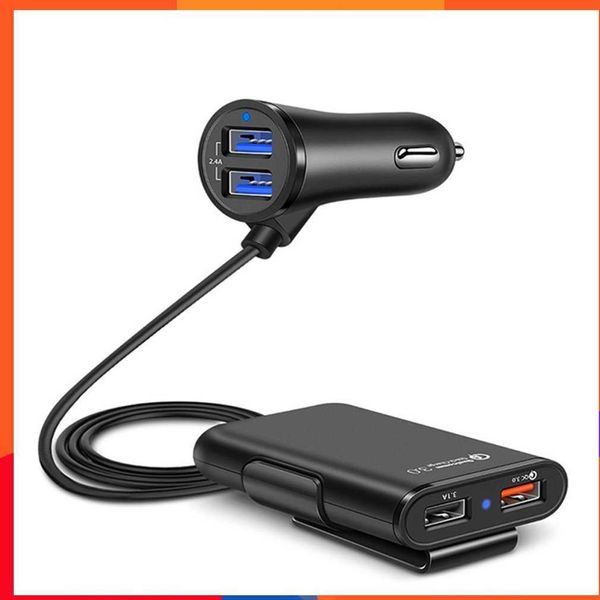 Nuova ricarica rapida del caricatore per auto USB con clip anteriore e posteriore Qc3.0 a 4 porte