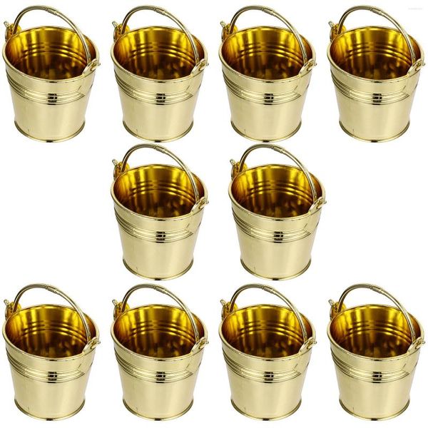 Confezione regalo 10 pezzi Cestino Fioriera in metallo Secchio Contenitore per pennelli per trucco Secchiello per caramelle dorate Mini secchi di latta Secchi
