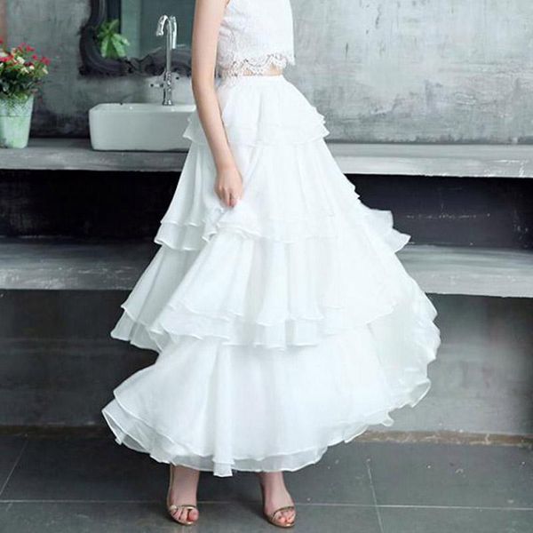 Gonne 2023 Summer White Chiffon Cute Cake Femmina / Plus Size 5XL XXXXL Maxi Gonna Donna Party Long Womens