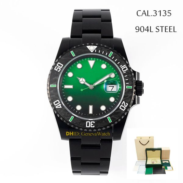 New Mens Designer Watches Cal 3135 Mecânico MOVIMÁTICO REVISÃO DE CARBONA BEZEL 904L CASA DE AÇO DE AÇO