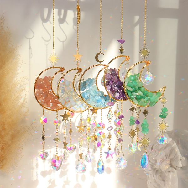 Bahçe Dekorasyonları Ay Suncatcher Kristal Prizma Vitray Top Güneş Yakalayıcılar Gökkuşağı Maker Ev Pencere Dekor Işık Catcher Hediye 230504