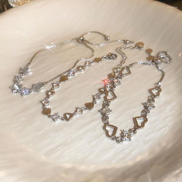 Braccialetti con ciondoli Bracciale con stella a forma di cuore con strass per donna Scintilla romantica Accessori estetici dolci Regalo di gioielli di moda coreani
