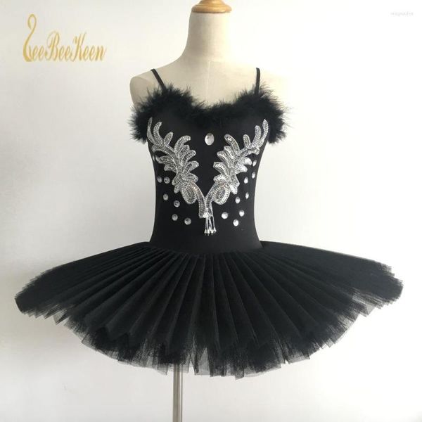 Fantas do palco de gesto e preto traje de balé de lago de cisne de diamante de 6 camadas de trajes para mulheres clássicas para adultos bailarina dança