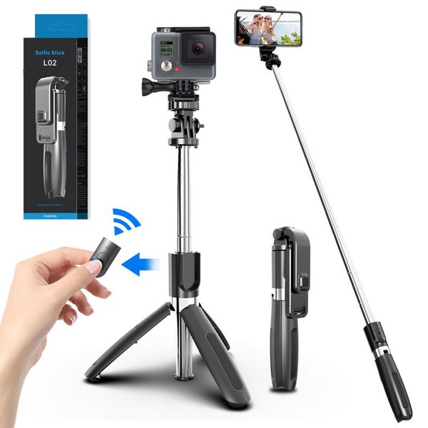 L02 Selfie Stick Phone Phone Monopod Bluetooth Tripod dobrável com obturador remoto sem fio para smartphone com caixa de varejo