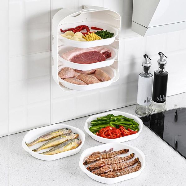 Organização punchfree wallmounted prateleira de cozinha panela quente prato lateral bandeja empilhável doméstico classificação preparação bandeja armazenamento prato