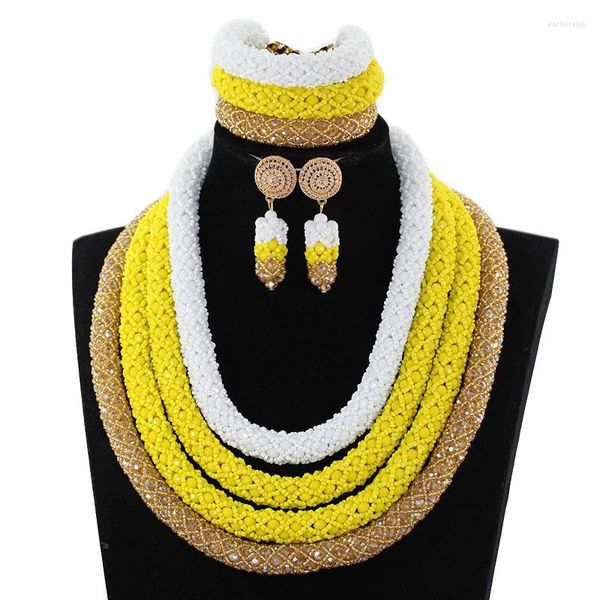 Collana Orecchini Set Gioielli per diserbo in cristallo africano Nizza 4 strati Gradiente giallo Rampa Design fatto a mano all'ingrosso BN572