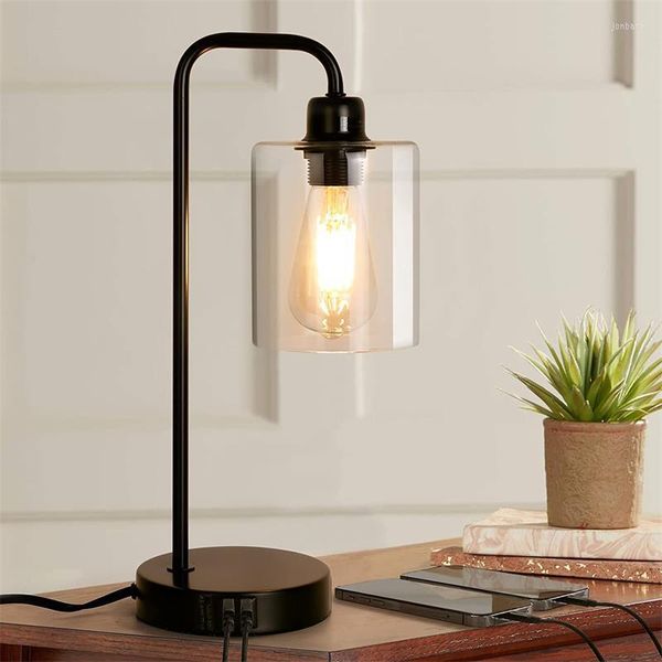 Tischlampen 110 V US-Stecker Schreibtischlampe Licht Schlafzimmer USB-Aufladung Touch Dimming Industrial Glass Led Lesebett für Amerika