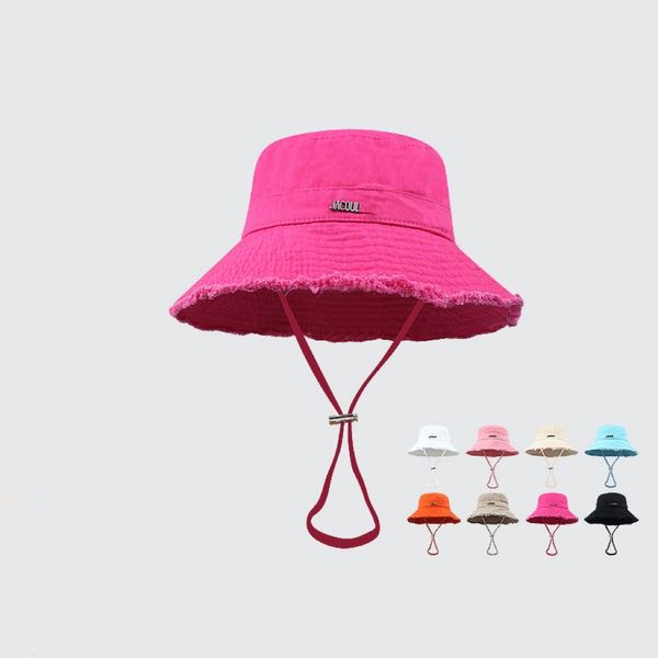 Cappello a secchiello firmato cappello a tesa larga uomo e donna estate spiaggia gita protezione solare ombreggiatura logo in metallo tendenza moda tela corda regolazione taglia 8 colori stile caldo