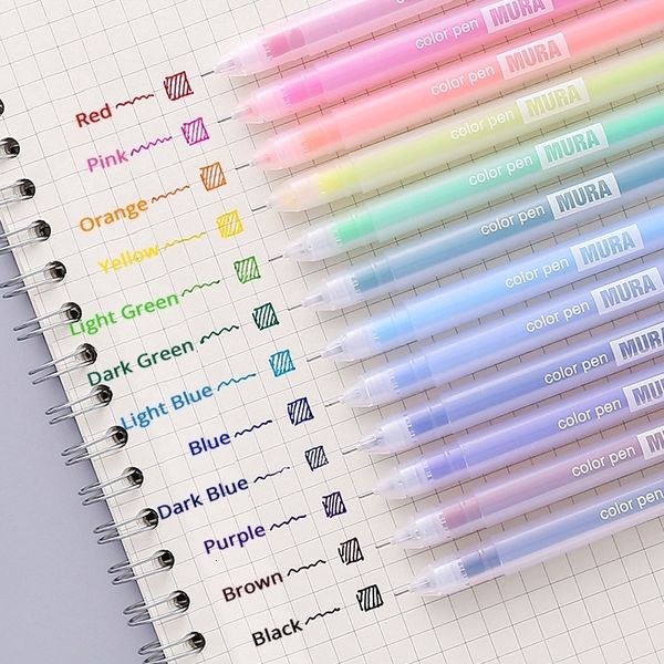 Canetas de esfero 912 PCs Cenas de gel coloridas Conjunto de canetas Kawaii Blue 05 mm Pen do Journal School Statioy Supplies 230503