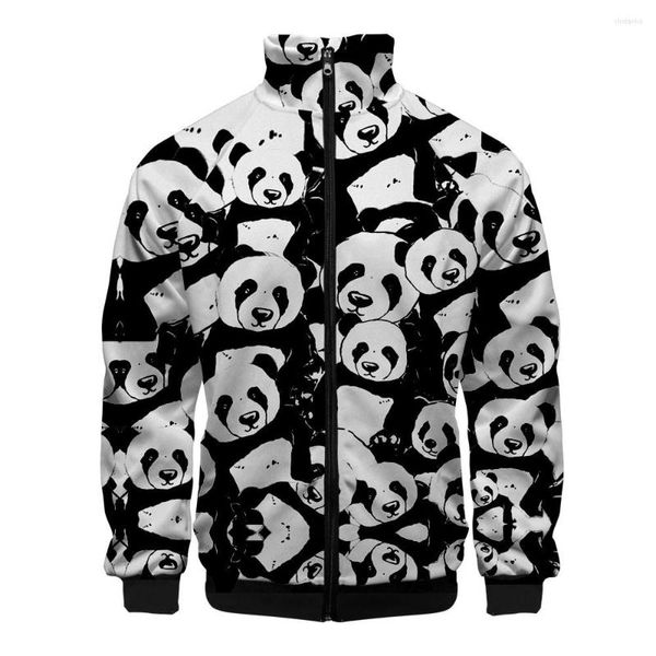 Erkek Hoodies Komik Panda 3D Stand Yakası fermuar ceketi Kadınlar/Erkekler Uzun Kollu Ceketler Gündelik Modaya Modaya Giyim Hayvan Giysileri