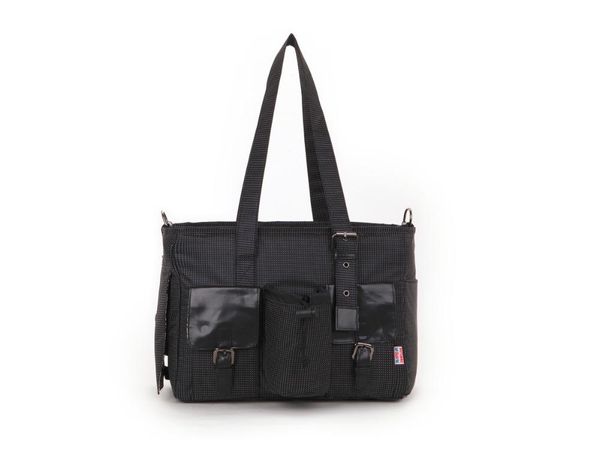 Borsa da trasporto per cani da compagnia in nylon jacquard nero con due tasche davanti Borsa per piccoli cuccioli di moda con spedizione gratuita