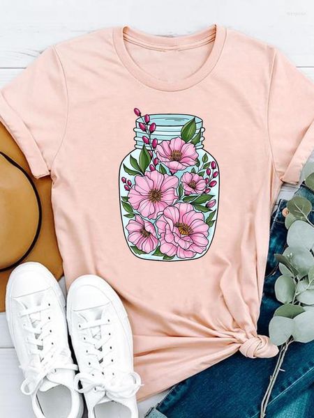 Damen-T-Shirts Cartoon Flower Trend Cute Women Print T-Shirts Lässige weibliche Kurzarm-Damen-Mode-Kleidung Kleidung Graphic Tee